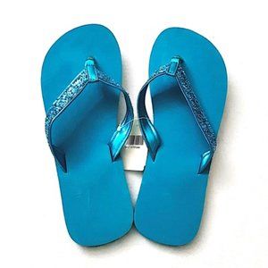 Turquoise Blue Glitters Flip Flops Thong Style, L